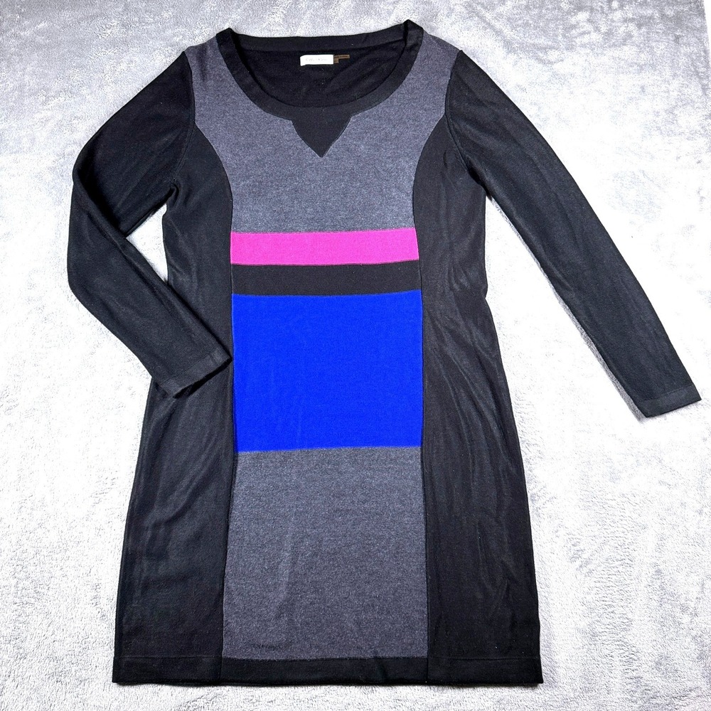 Calvin‎ Klein Midi Colorblock Dress Women's XL Long Sleeve Knit Stretch Modern